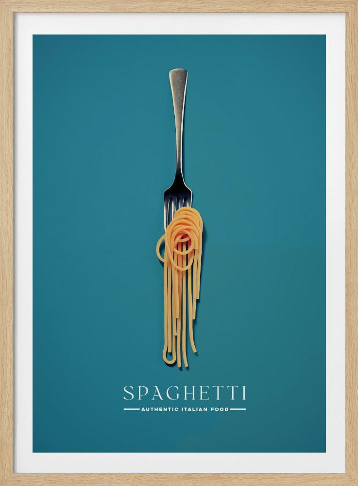 Een vork omwikkeld met spaghetti | Poster