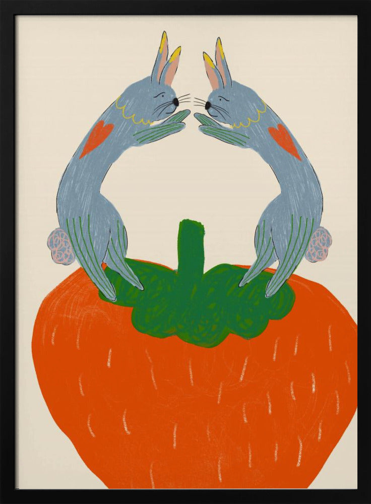 Konijnen op aardbei | Poster