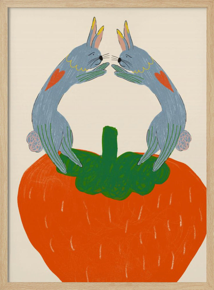 Konijnen op aardbei | Poster