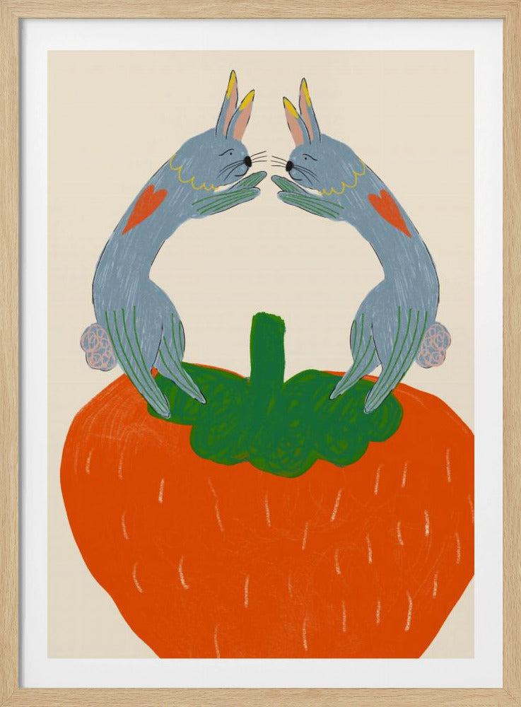 Konijnen op aardbei | Poster