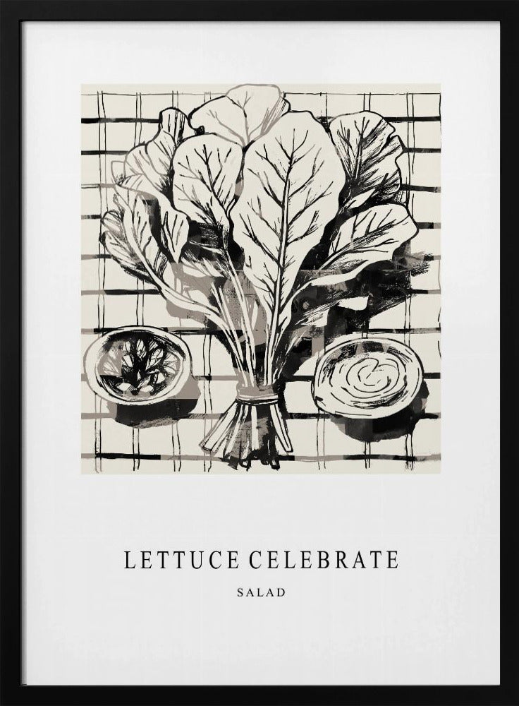 Zwart-witte inktillustratie van salade-ingrediënten | Poster