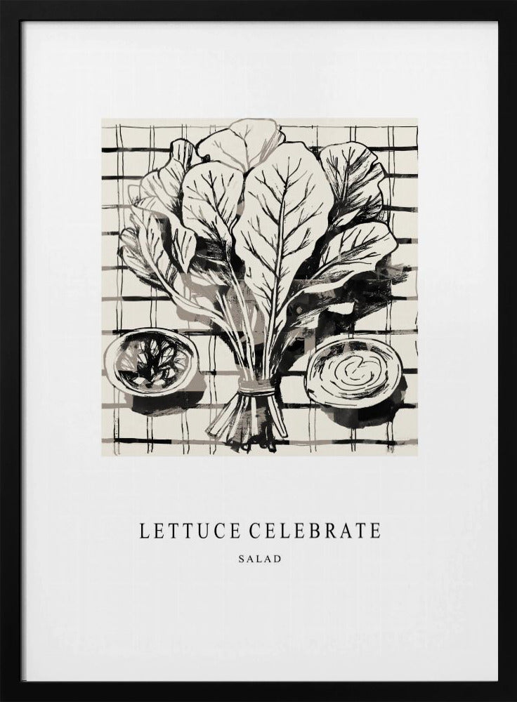 Zwart-witte inktillustratie van salade-ingrediënten | Poster