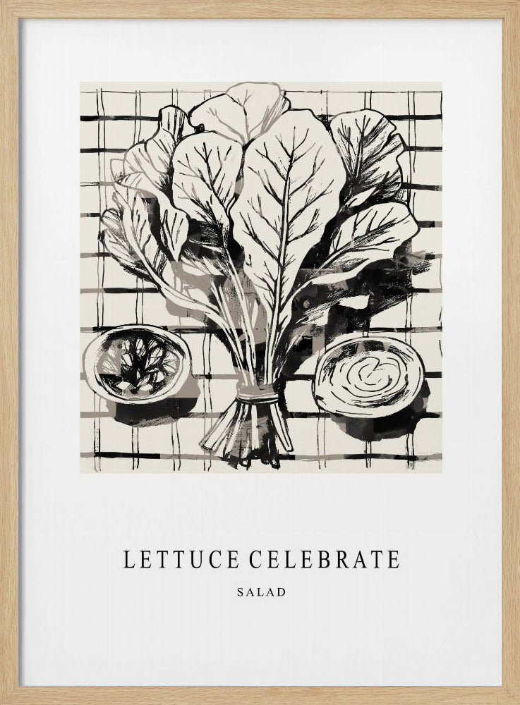 Zwart-witte inktillustratie van salade-ingrediënten | Poster