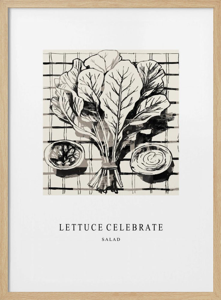 Zwart-witte inktillustratie van salade-ingrediënten | Poster