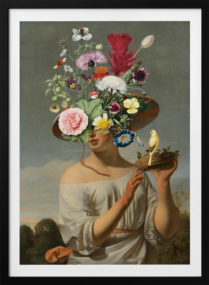 Vrouw met een grote bloemenhoed | Poster