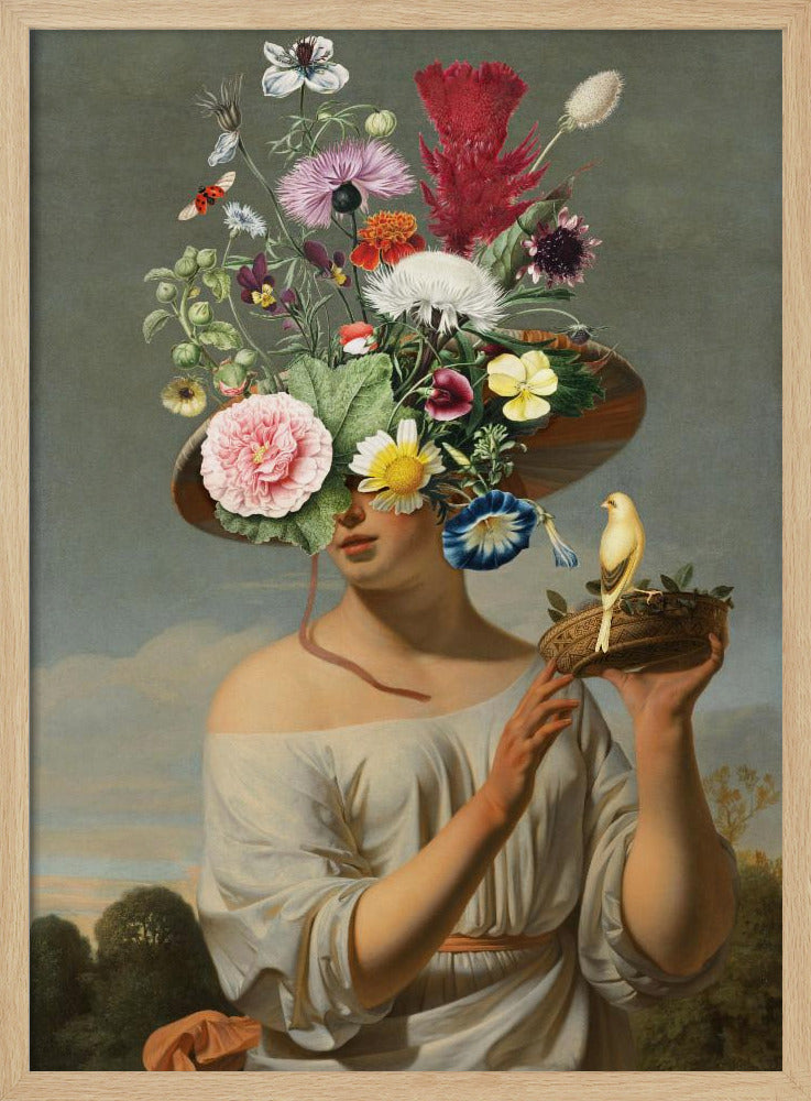 Vrouw met een grote bloemenhoed | Poster