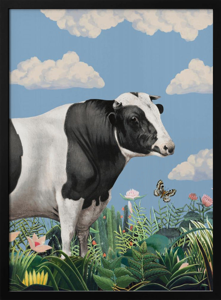 Kleurrijke portretten van blije koeien (inclusief vlinder) | Poster