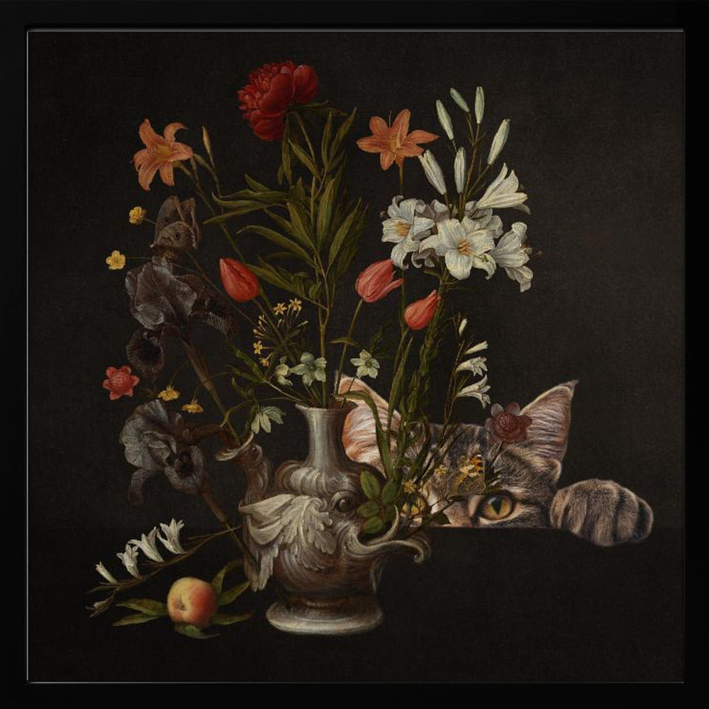 Vintage vaas met levendige bloemen | Poster