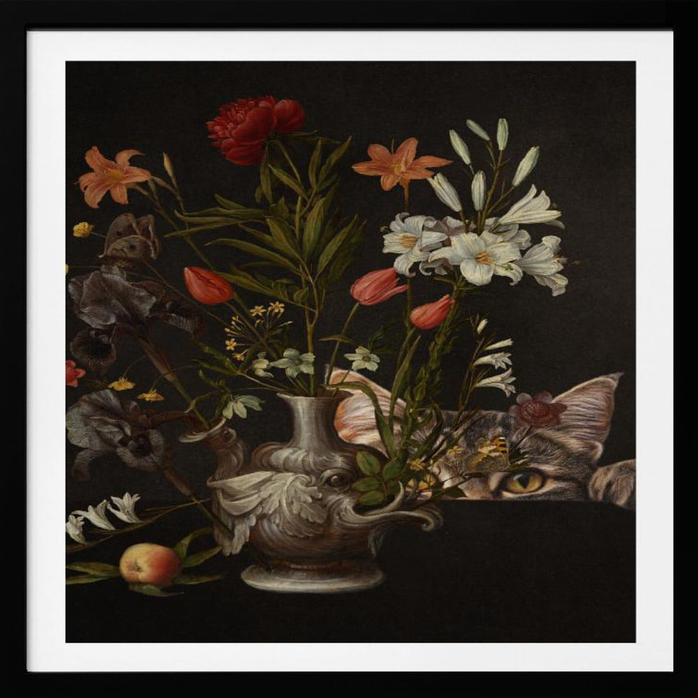 Vintage vaas met levendige bloemen | Poster