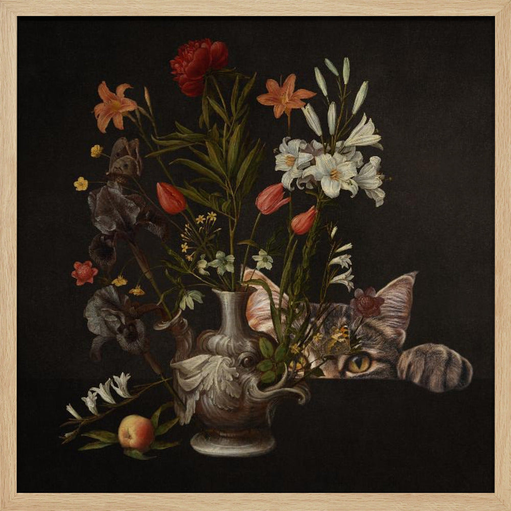 Vintage vaas met levendige bloemen | Poster