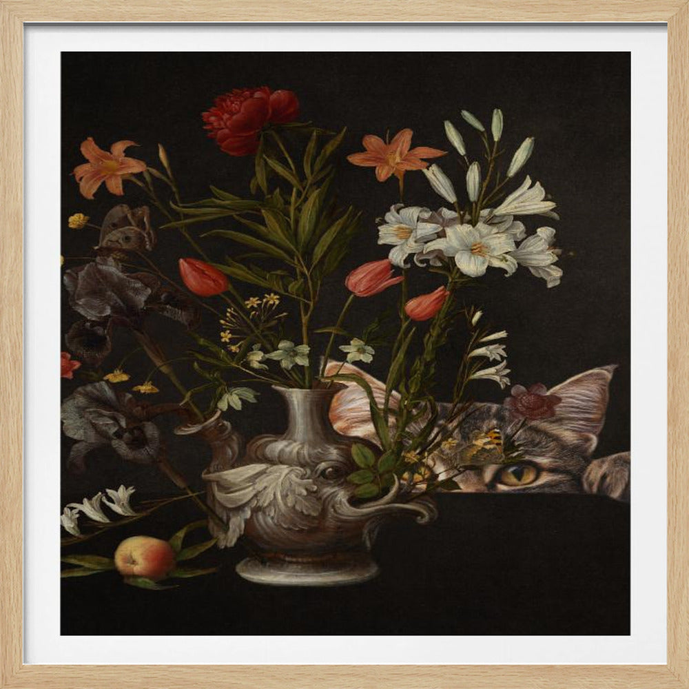 Vintage vaas met levendige bloemen | Poster