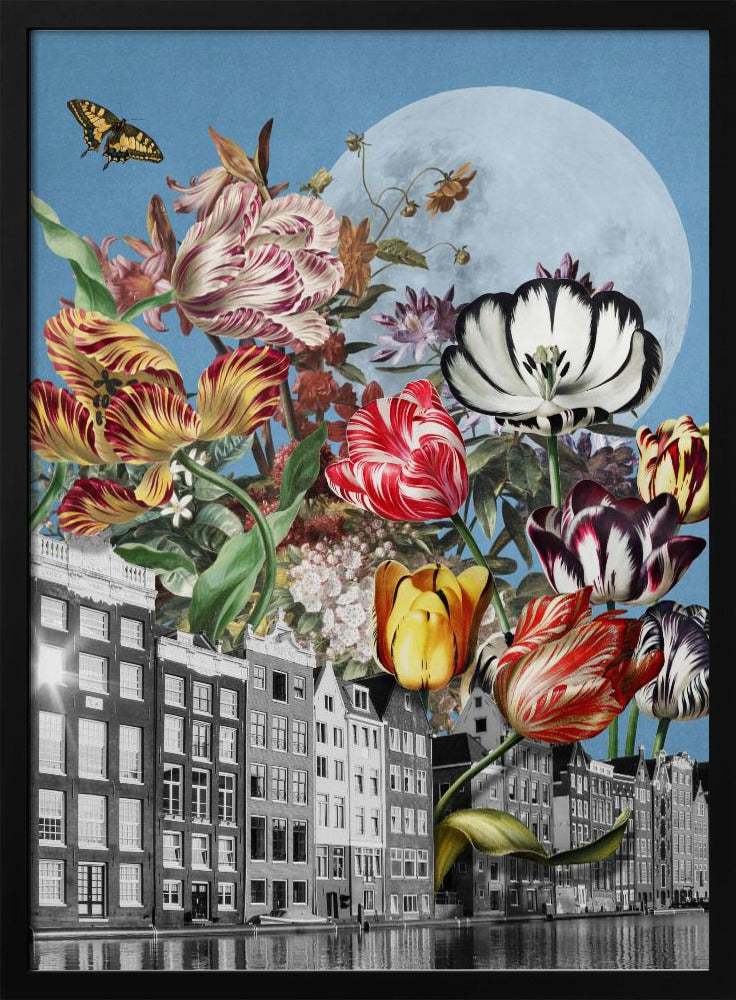 Levendige tulpen en ingewikkelde vlinders | Poster
