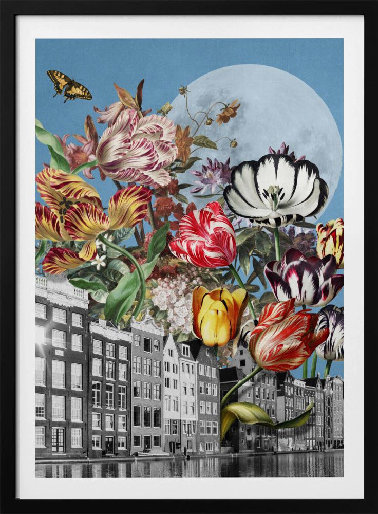 Levendige tulpen en ingewikkelde vlinders | Poster