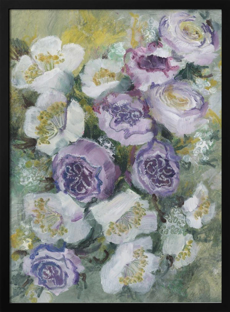 Bloemencompositie met witte en paarse bloemen | Poster
