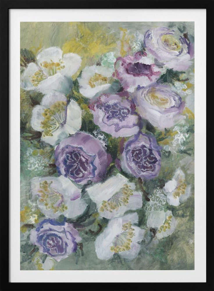 Bloemencompositie met witte en paarse bloemen | Poster