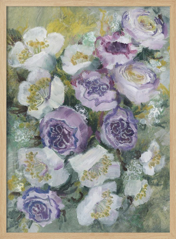 Bloemencompositie met witte en paarse bloemen | Poster