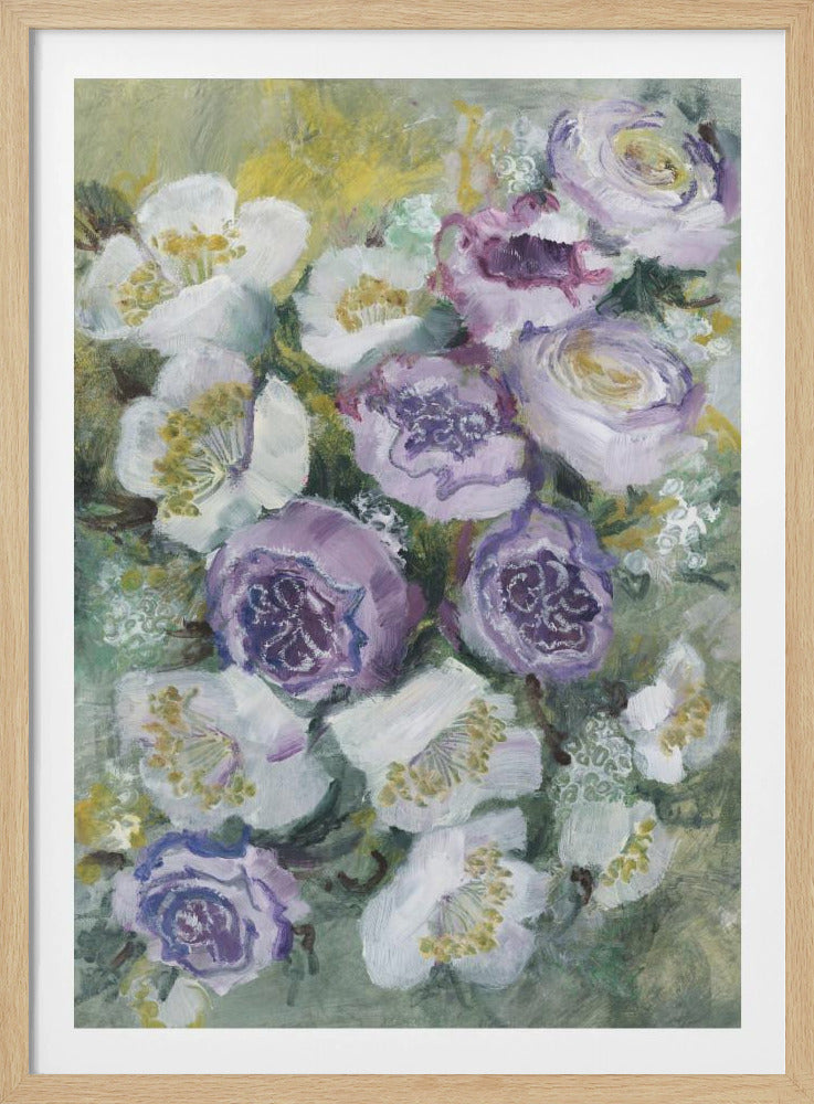 Bloemencompositie met witte en paarse bloemen | Poster