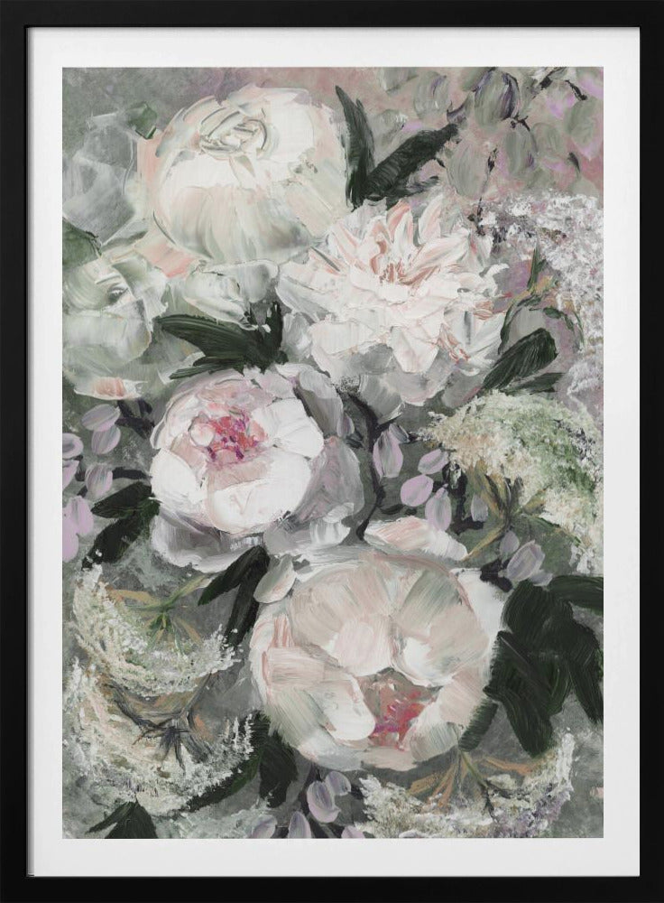 Bloemencompositie met witte en roze bloemen | Poster