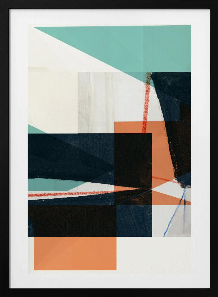 Geometrische vormen in gedempt blauwgroen | Poster