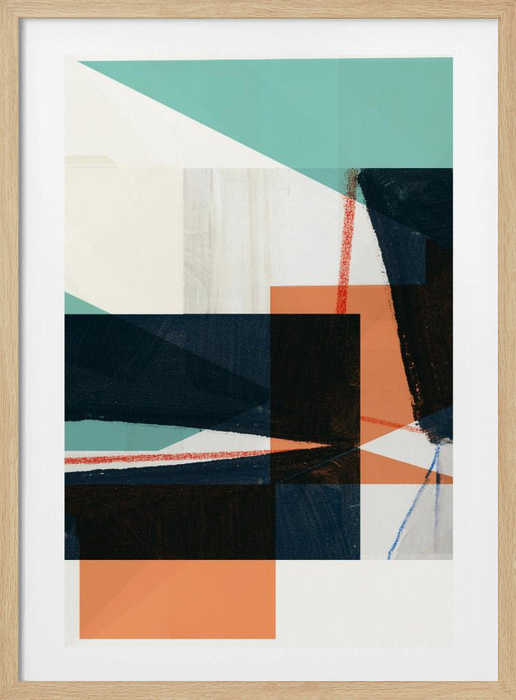 Geometrische vormen in gedempt blauwgroen | Poster