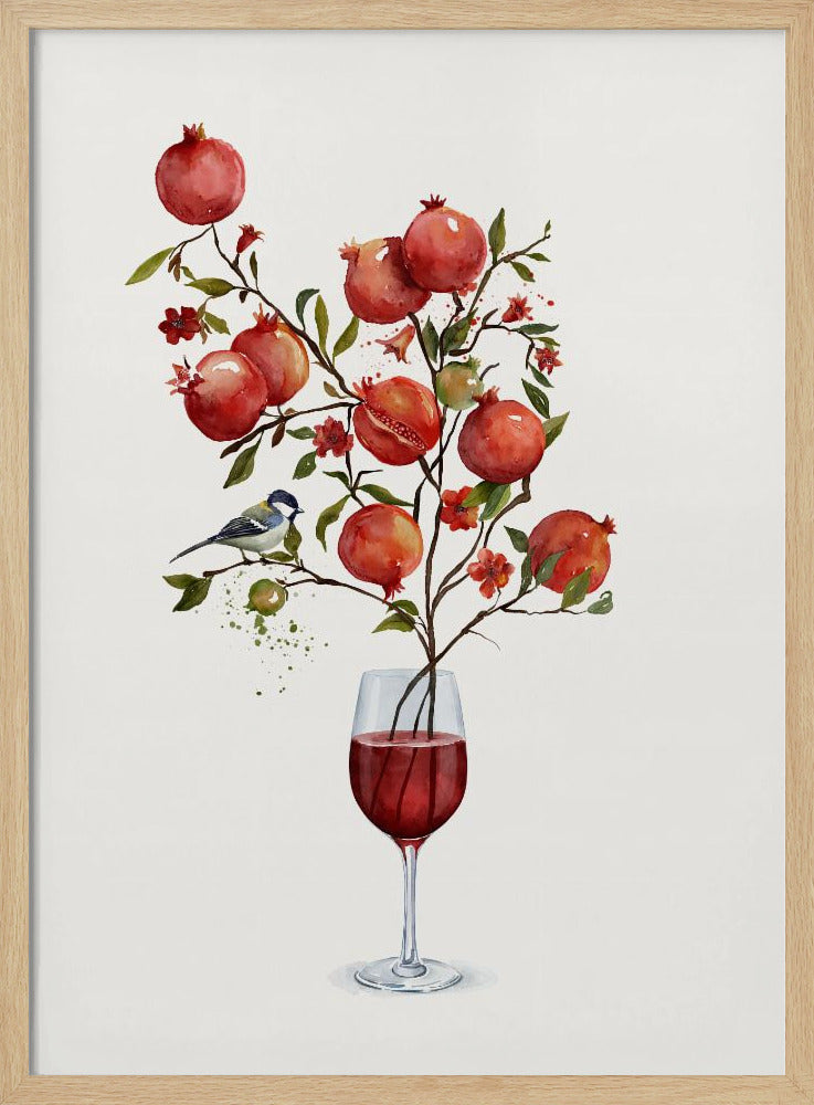 Granaatappel in een glas wijn | Poster