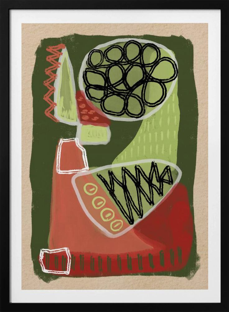 Abstract groen en rood | Poster