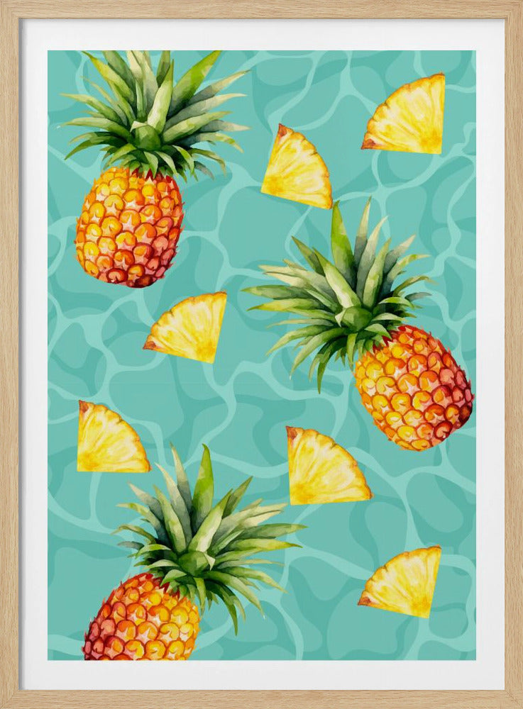 Exotisch ananas- en schijfjesesthetisch patroon - Tropische zomer aquarel | Poster