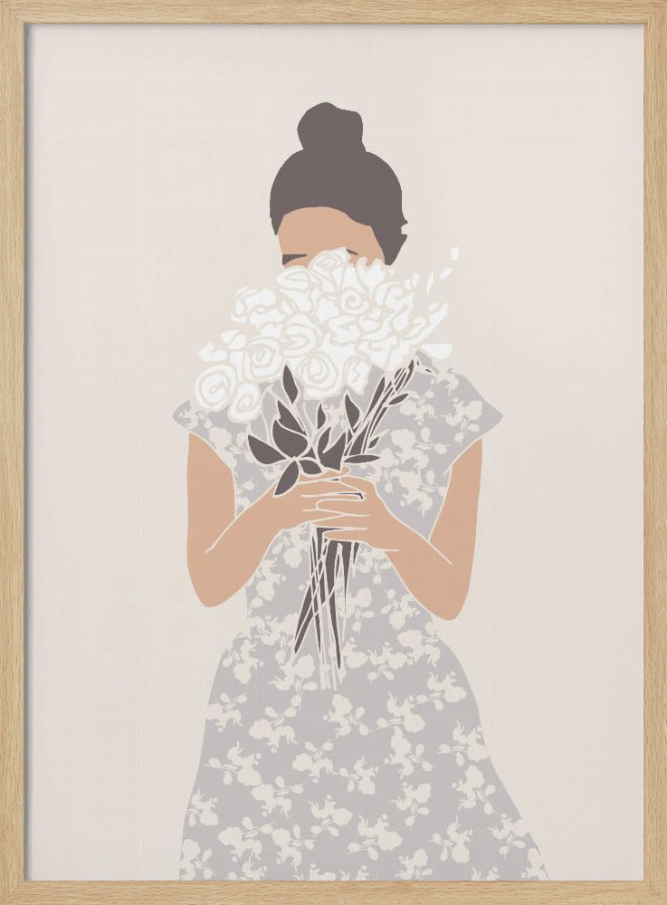 Meisje met boeket bloemen | Poster