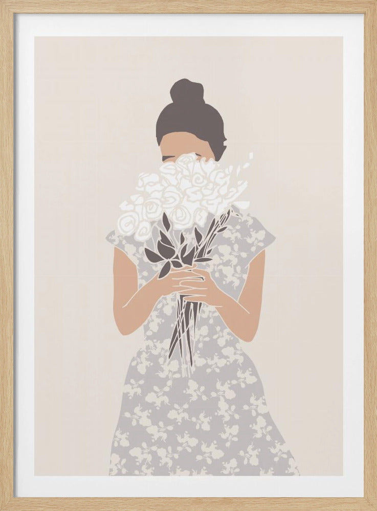 Meisje met boeket bloemen | Poster