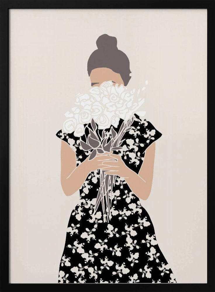 Meisje met boeket bloemen | Poster