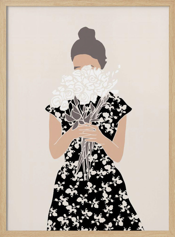 Meisje met boeket bloemen | Poster