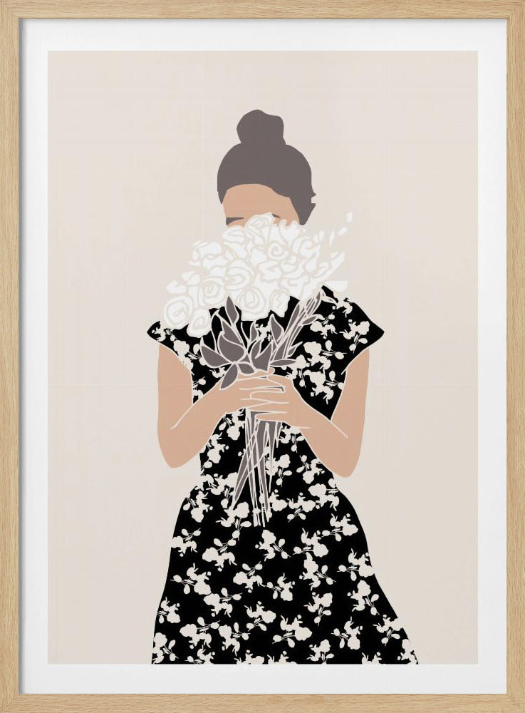 Meisje met boeket bloemen | Poster