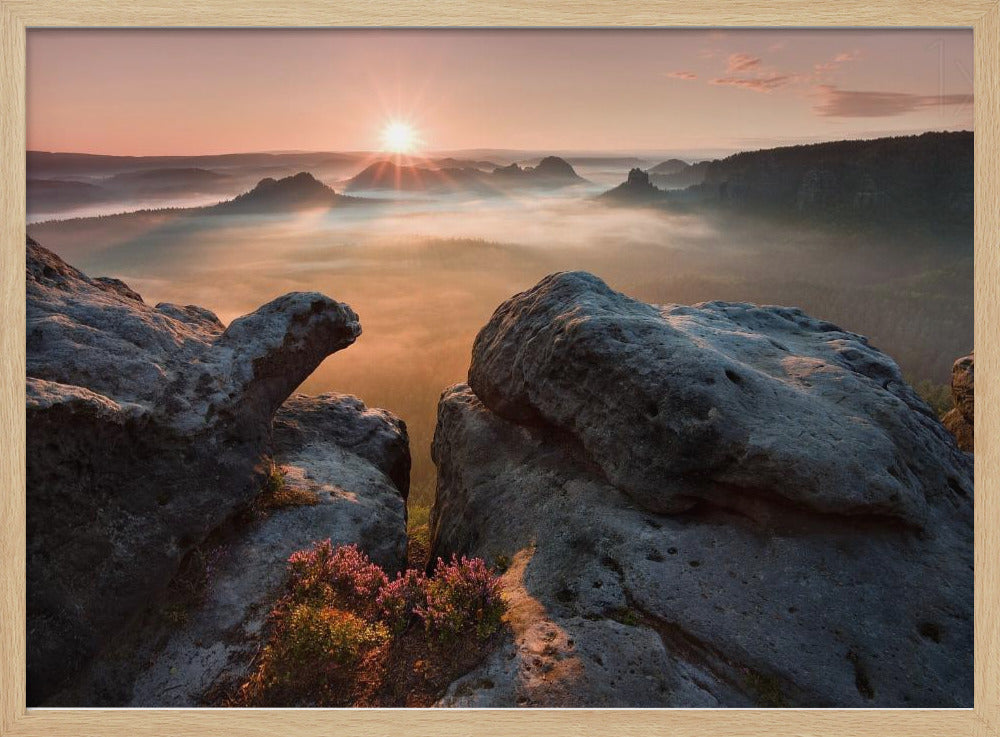 Zonsopgang op de rotsen | Poster