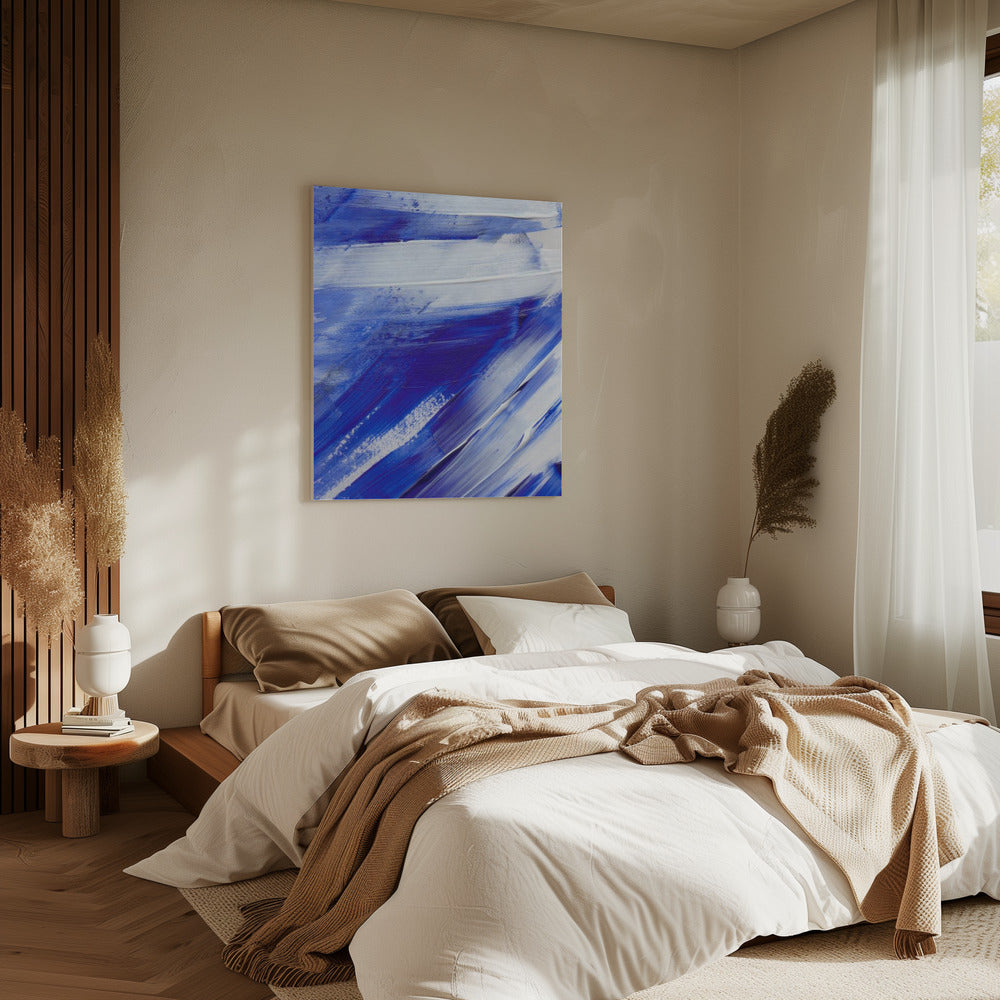 Witte en blauwe penseelstreken | Canvas
