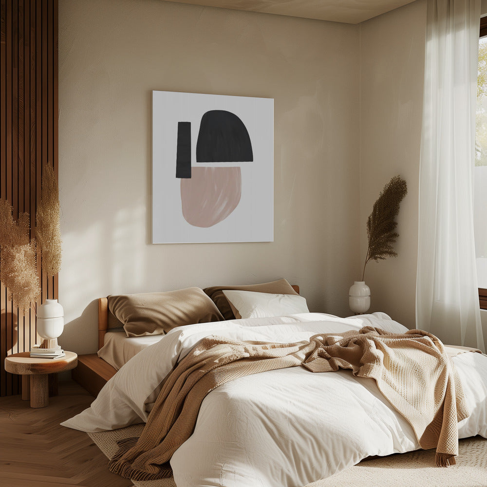 Zwarte en beige abstracte vormen | Canvas