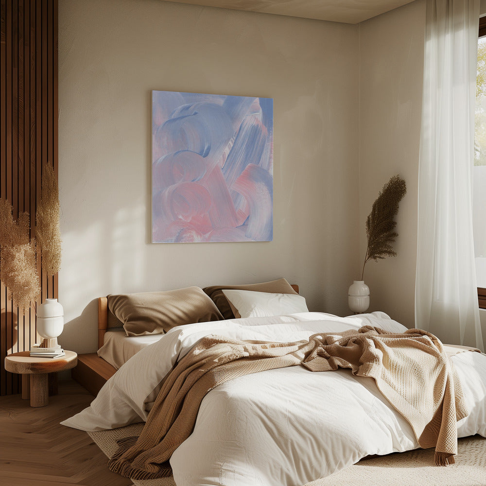 Pastelkleurige penseelstreken in blauwe en roze tinten | Canvas