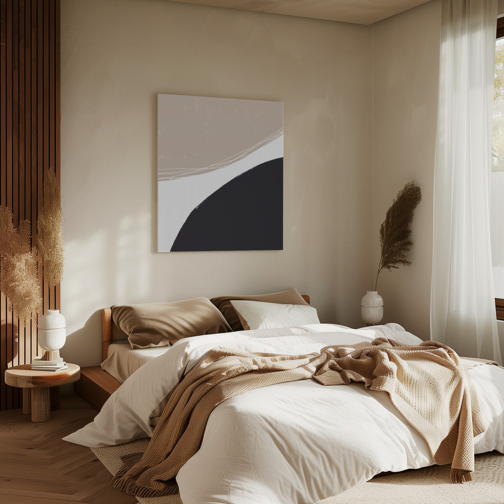 Beige en zwarte organische vormen | Canvas