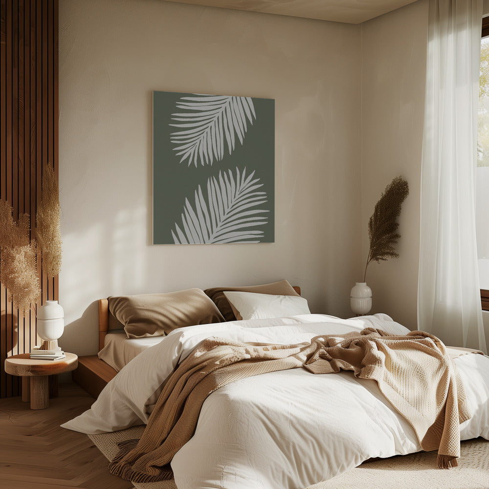 PALMBLAD 06 GROEN WIT | Canvas