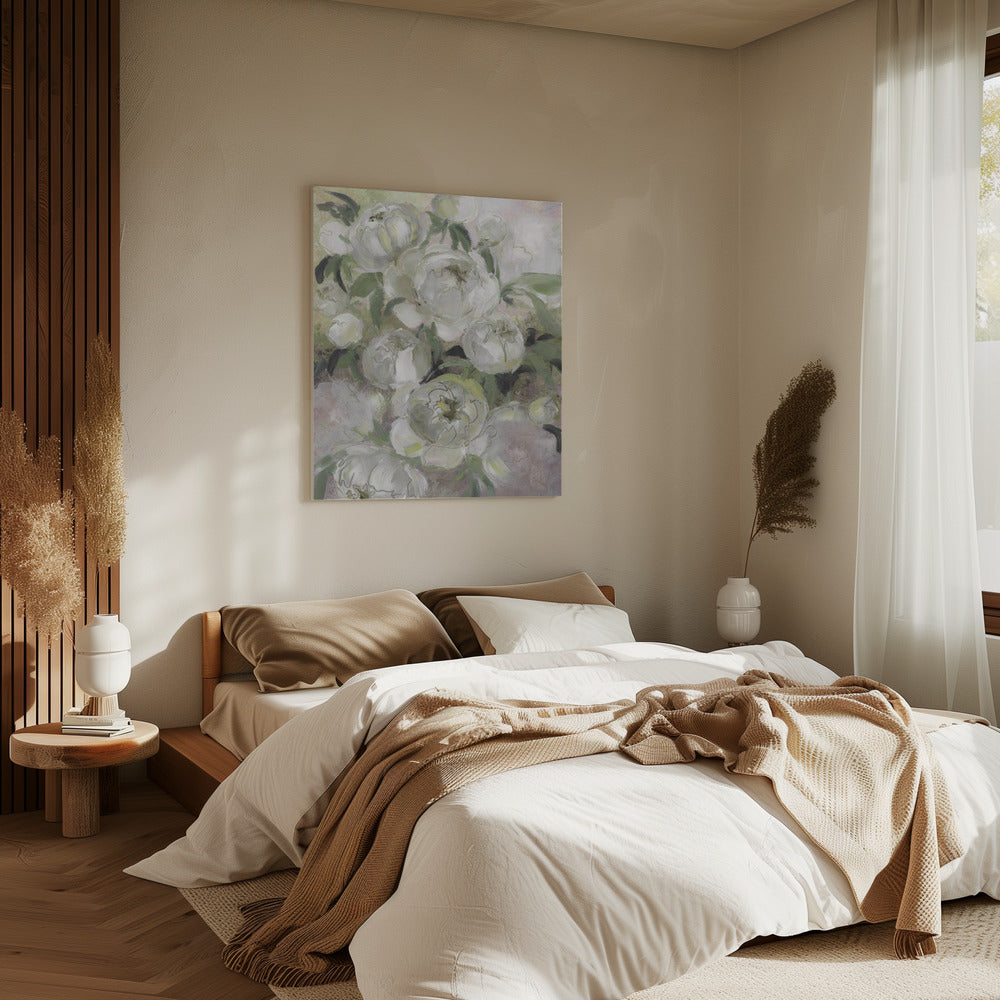 Droevige schilderachtige bloemen in groen | Canvas