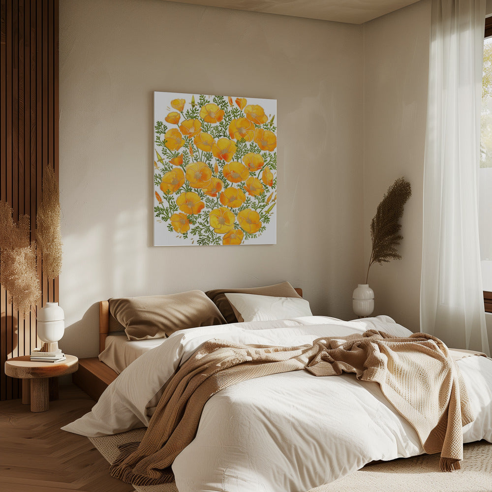 Californische klaprozen met gouden accenten | Canvas