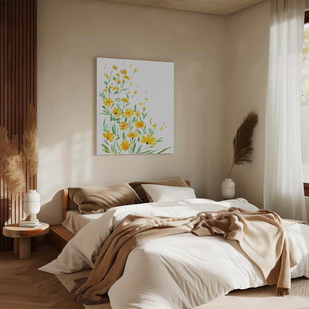 Gele aquarel wilde bloemen | Canvas