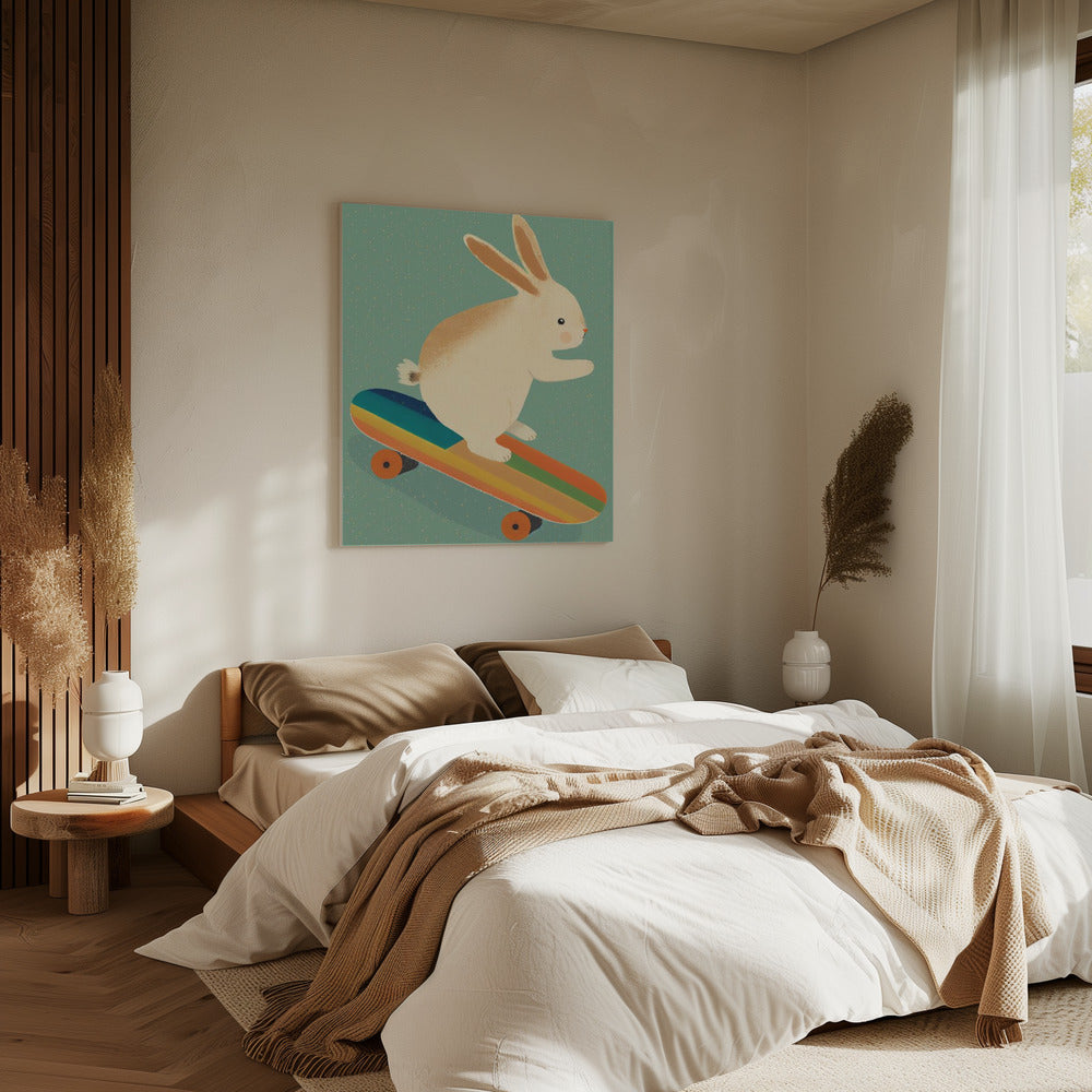 Skateboardend Konijn | Canvas