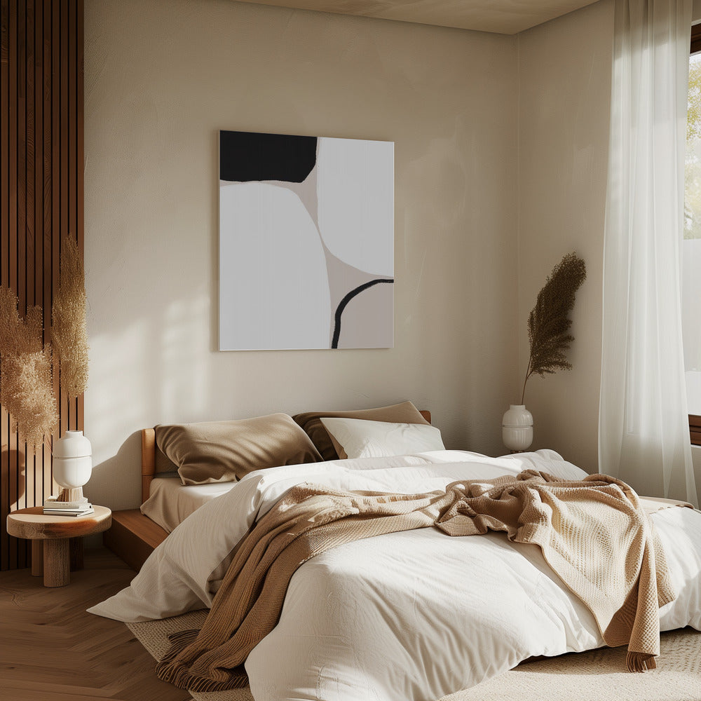 Zwarte en beige geometrische vormen | Canvas