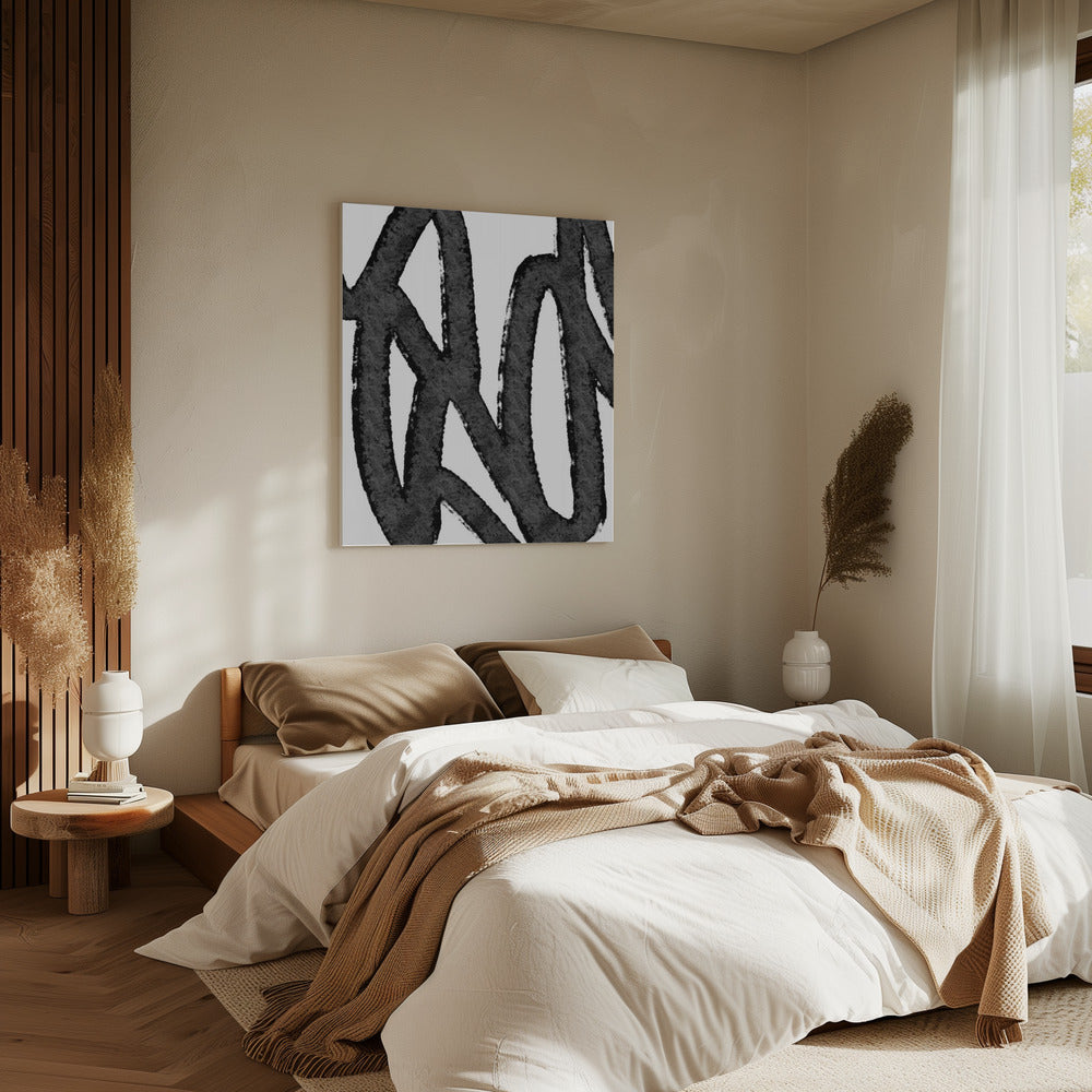 Zwarte penseelstreken op een witte achtergrond | Canvas