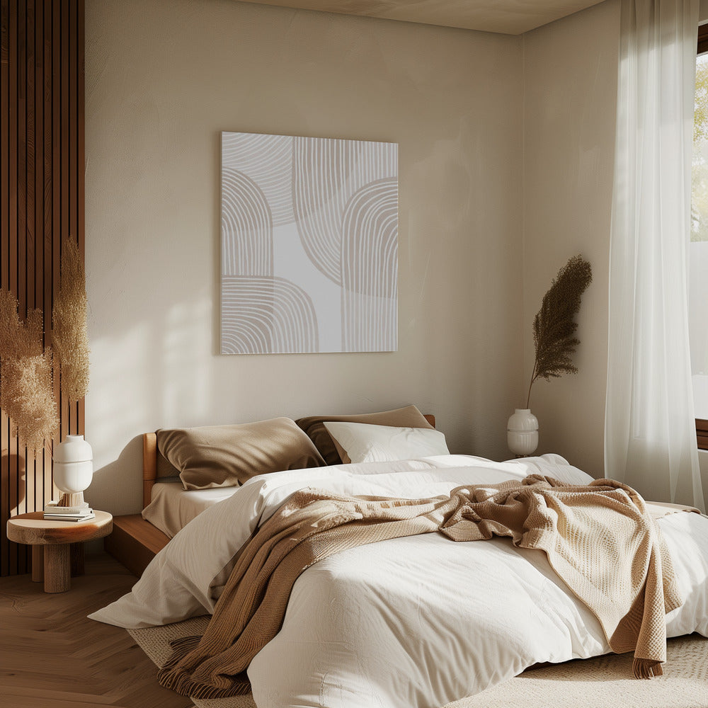 Abstracte beige lijnkunst | Canvas