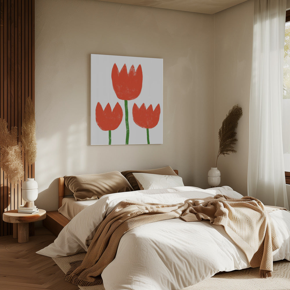 Rode Tulpen Trio | Canvas