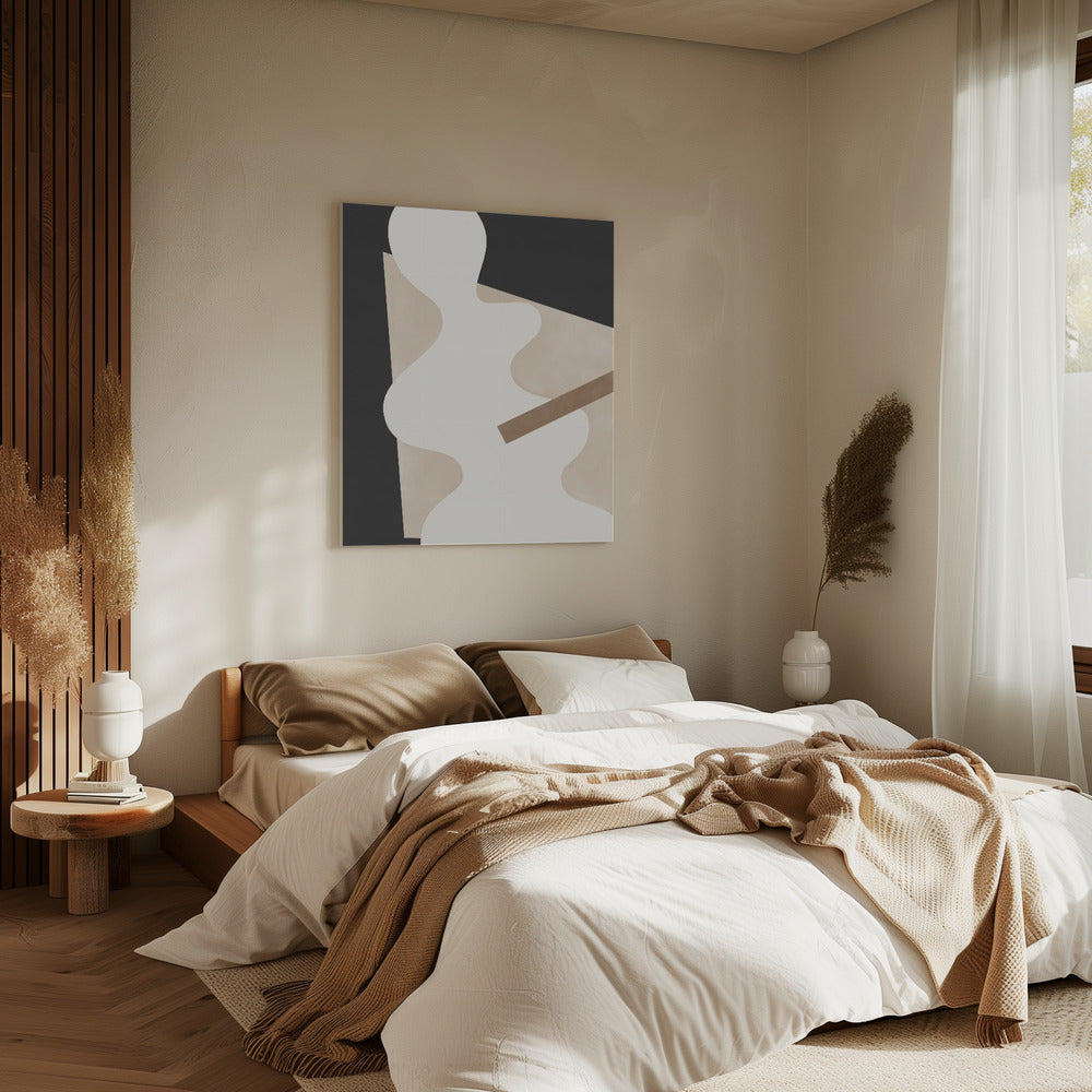 Beige grafische curven kunst | Canvas