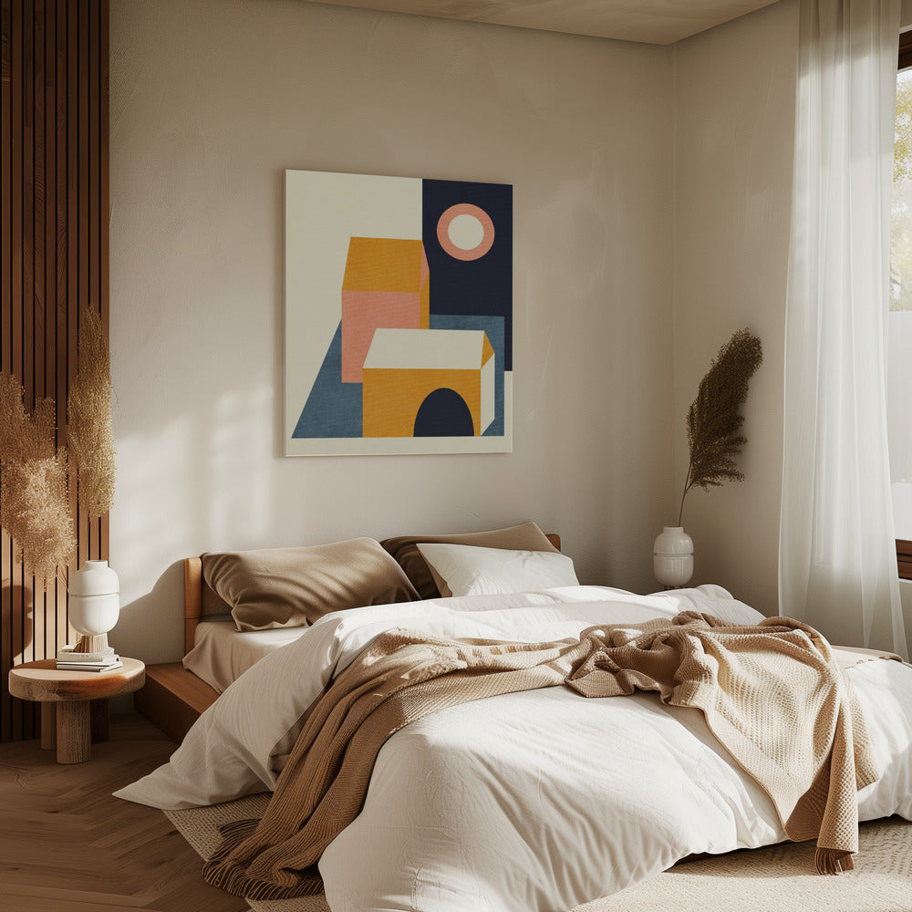 Regenboog Plus Vormen Blauw Mosterd11 | Canvas
