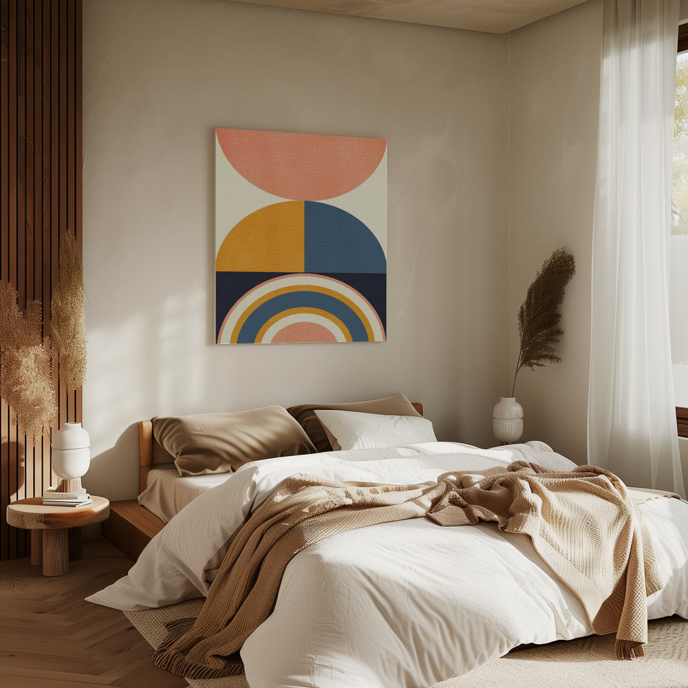 Regenboog Plus Vormen Blauw Mosterd10 | Canvas