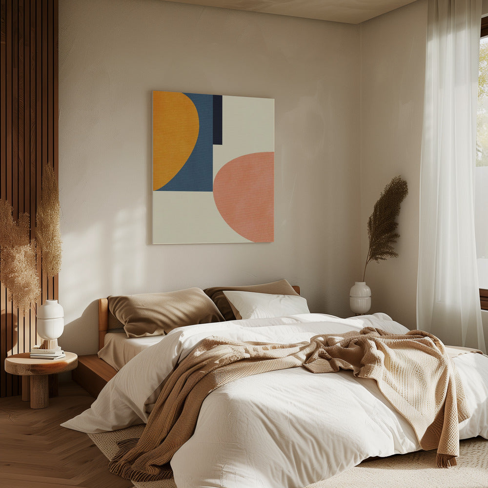 Regenboog Plus Vormen Blauw Mosterd1 | Canvas
